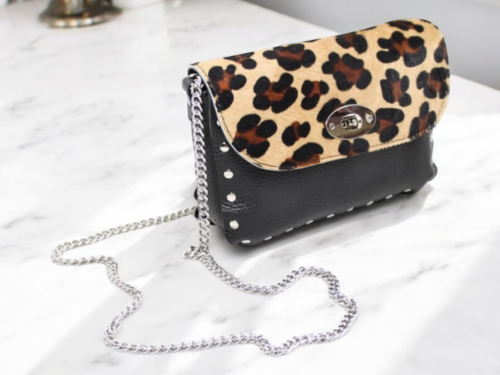 Leopard Print Crossbody with Twistlock and Studs