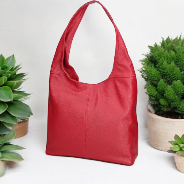 Women's Red Slouchy Crossbody Bag - Nylon Shoulder Purse With Detachable Strap, Handbags For Everyday