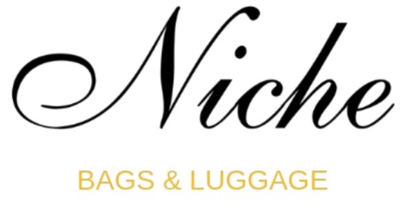 niche logo with elegant script niche above orange text bags  luggage niche bags  luggage