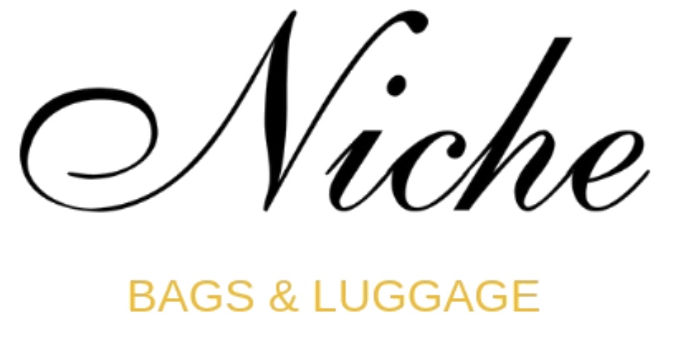 niche logo with elegant script niche above orange text bags  luggage niche bags  luggage